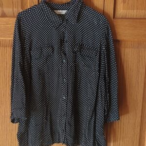 CJ Banks Black and White Polka Dot Blouse